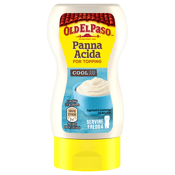 una bottiglia di panna acida Old El Paso